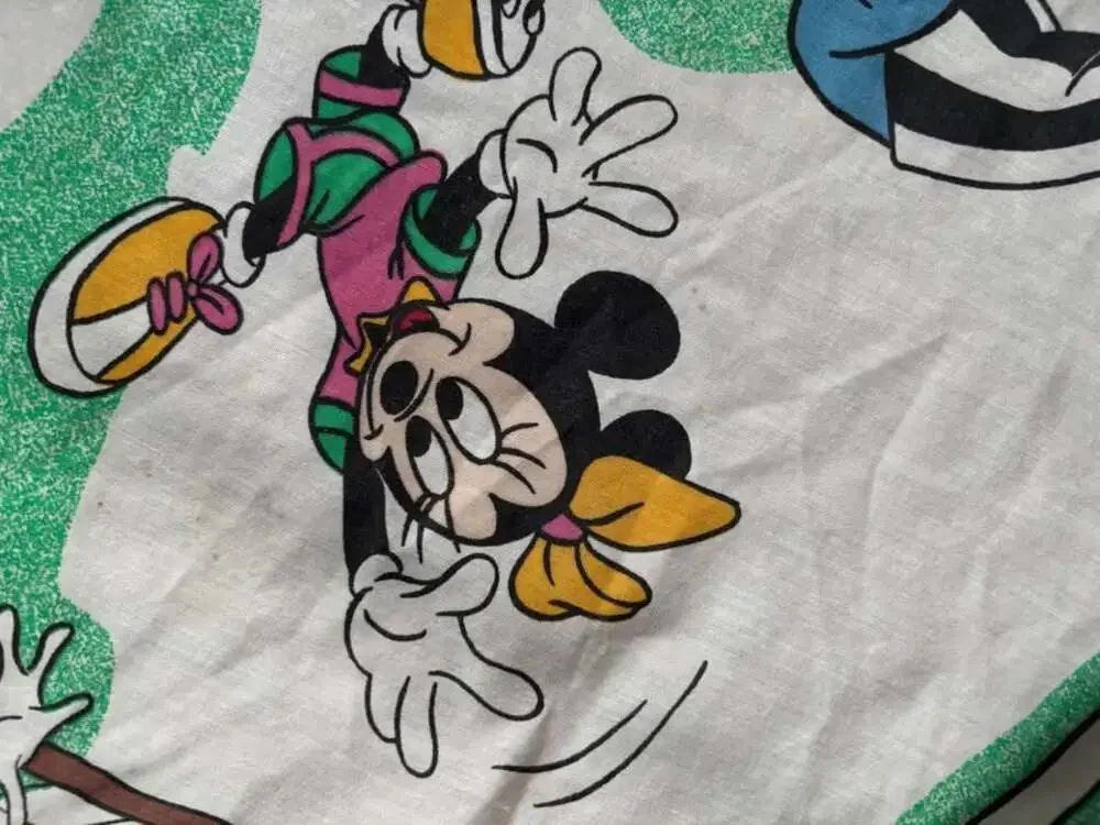 Vtg 80s Disney Mickey Mouse Friends Sports Twin Flat Sheet Pacific Fabric Craft
